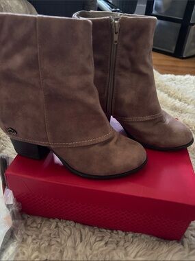Women's Taupe Suede Ankle Booties with Side Zip